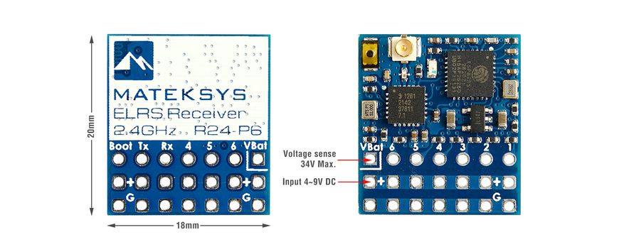 Matek ExpressLRS 2,4 GHz PWM imtuvas, R24-P6 120_T nuotrauka