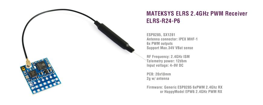 Matek ExpressLRS 2,4 GHz PWM imtuvas, R24-P6 120_T nuotrauka