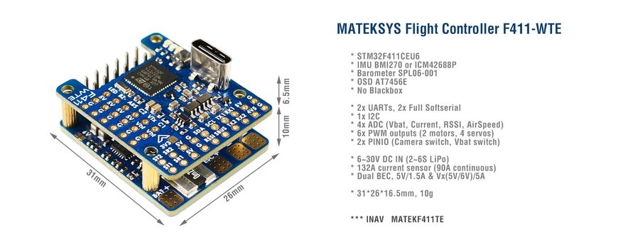 Matek F411-WTE skrydžio valdiklis 124_T nuotrauka